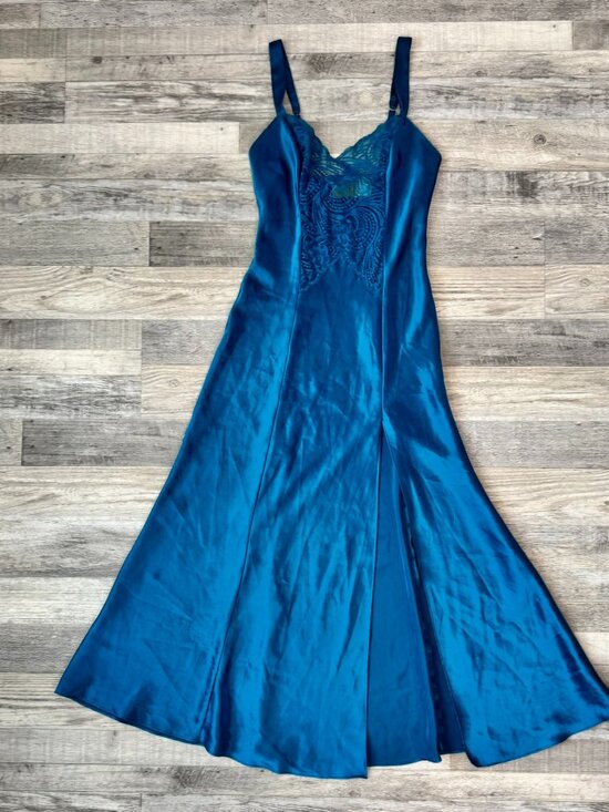 Victoria's Secret Other - Gold Label Victorias Secret Blue Satin Nightgown Lace Slit, Sexy S3